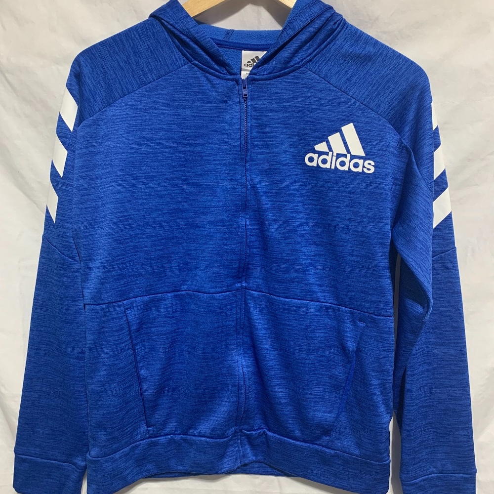 ADIDAS Boys Full Zip Up Blue Sweater size L (14/16)
